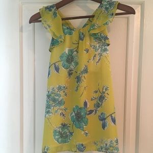 Zara Green Chiffon Sleeveless Top with Blue Floral